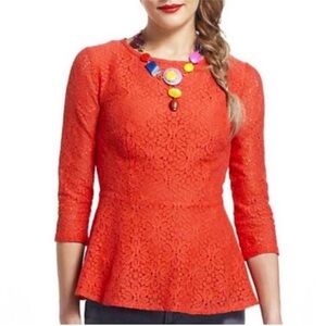 Anthropologie Moulinette Soeurs Orange Lace Peplum Blouse